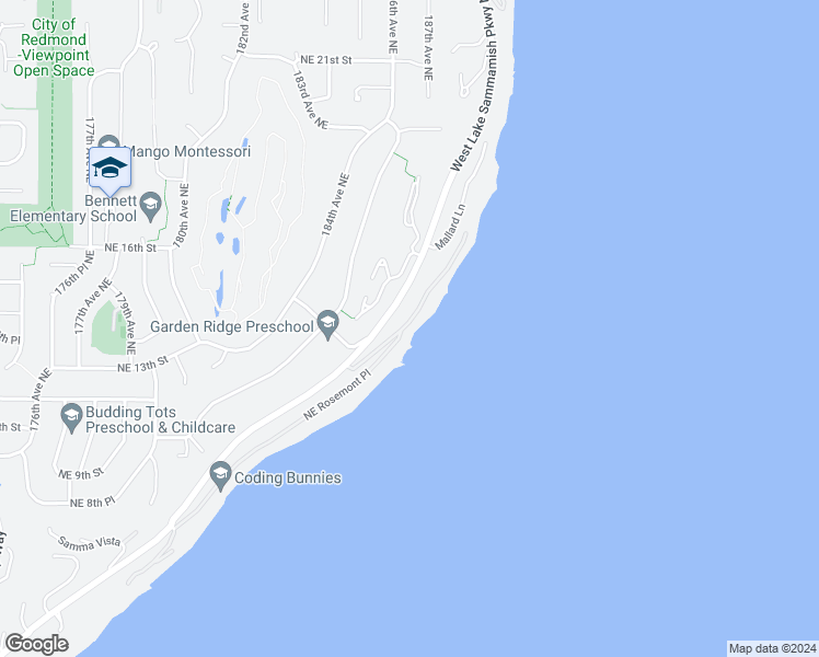 map of restaurants, bars, coffee shops, grocery stores, and more near 1400 West Lake Sammamish Parkway Northeast in Bellevue
