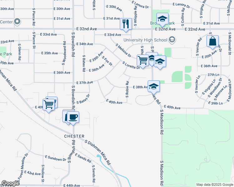 map of restaurants, bars, coffee shops, grocery stores, and more near 11923 East 40th Court in Spokane Valley