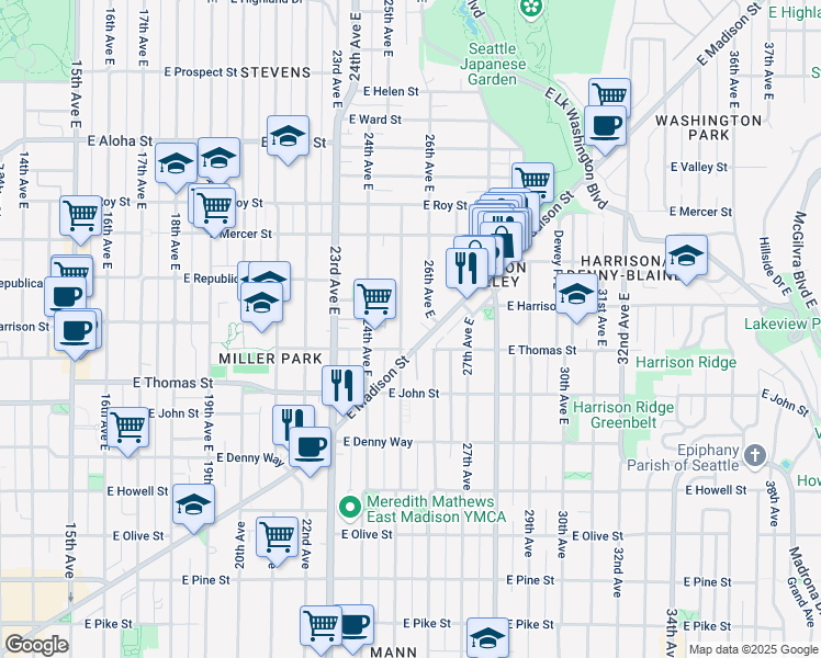 map of restaurants, bars, coffee shops, grocery stores, and more near 320 25th Avenue East in Seattle