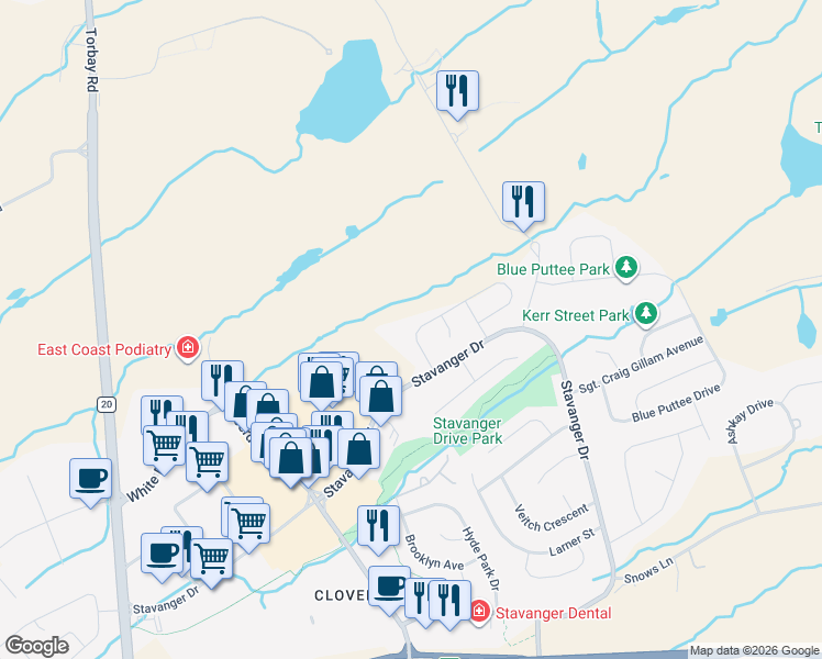 map of restaurants, bars, coffee shops, grocery stores, and more near 66 Shortall Street in St. John's