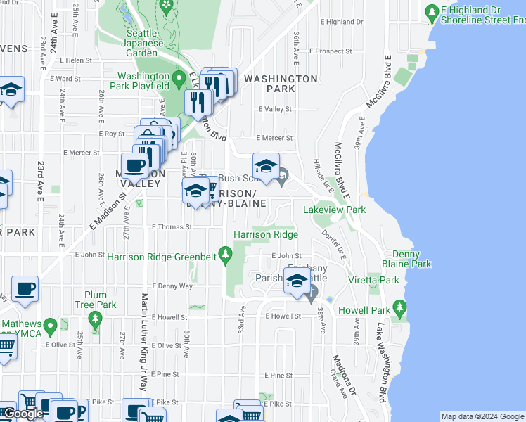 map of restaurants, bars, coffee shops, grocery stores, and more near 323 34th Avenue East in Seattle