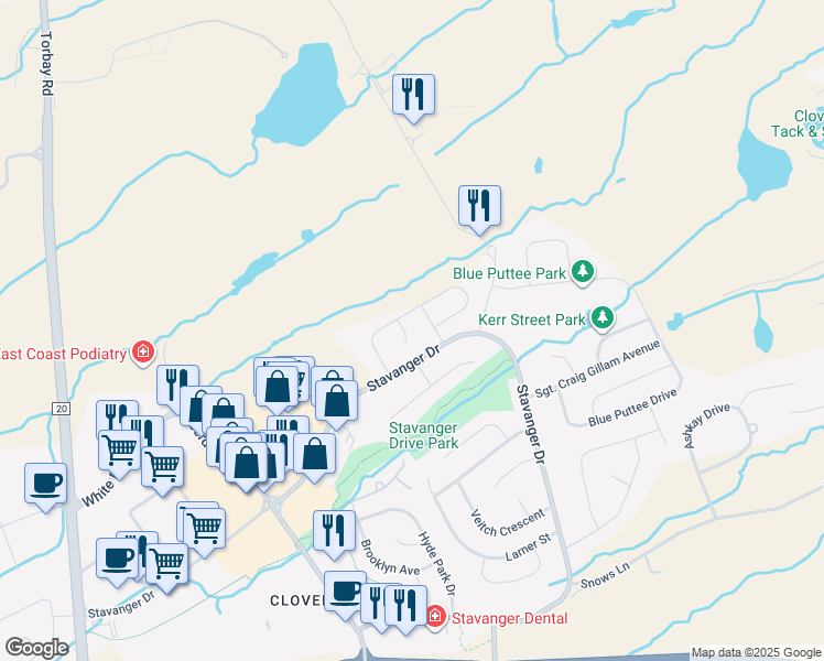 map of restaurants, bars, coffee shops, grocery stores, and more near 5 Rowsell Place in St. John's