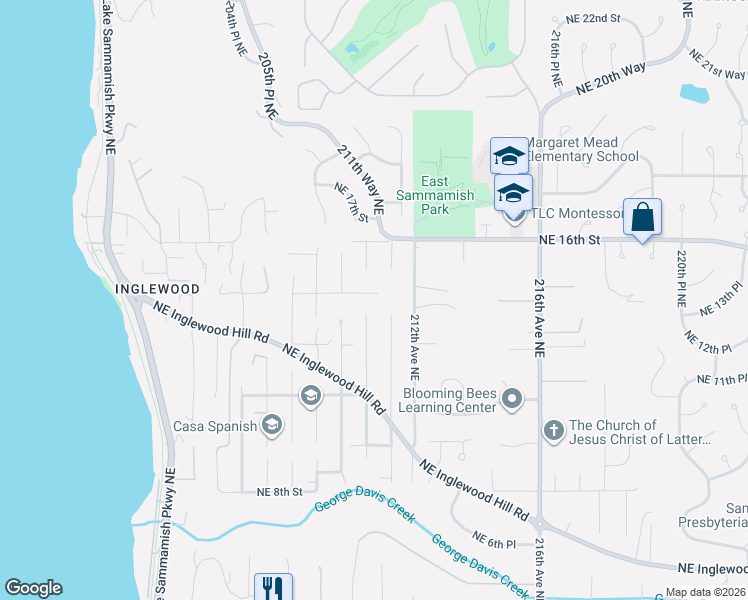 map of restaurants, bars, coffee shops, grocery stores, and more near 21001 Northeast 15th Street in Sammamish
