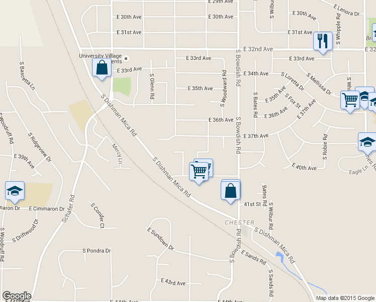 map of restaurants, bars, coffee shops, grocery stores, and more near 3807 South Moffitt Road in Spokane Valley