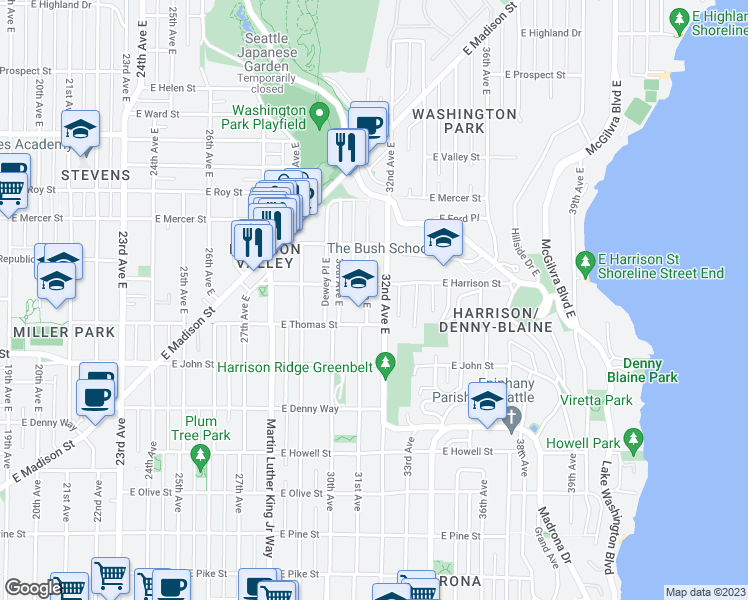 map of restaurants, bars, coffee shops, grocery stores, and more near 322 31st Avenue East in Seattle