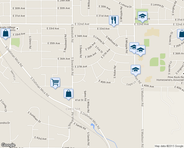 map of restaurants, bars, coffee shops, grocery stores, and more near 3716 South Reeves Road in Spokane Valley