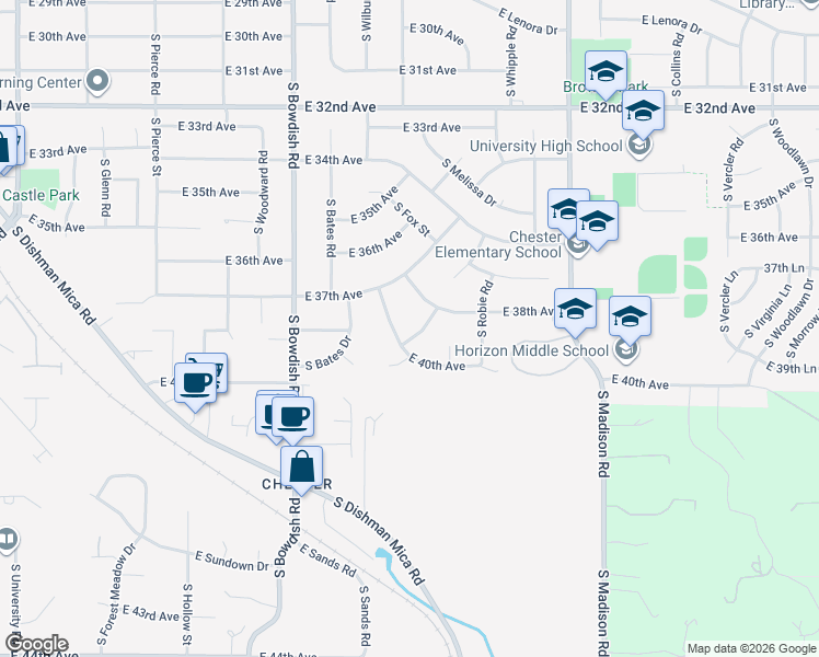 map of restaurants, bars, coffee shops, grocery stores, and more near 3820 South Union Road in Spokane Valley