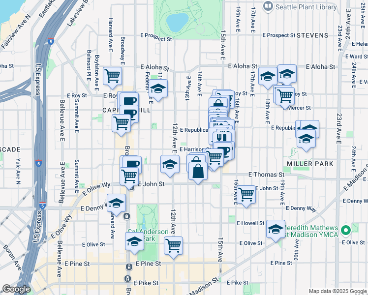 map of restaurants, bars, coffee shops, grocery stores, and more near 403 13th Avenue East in Seattle