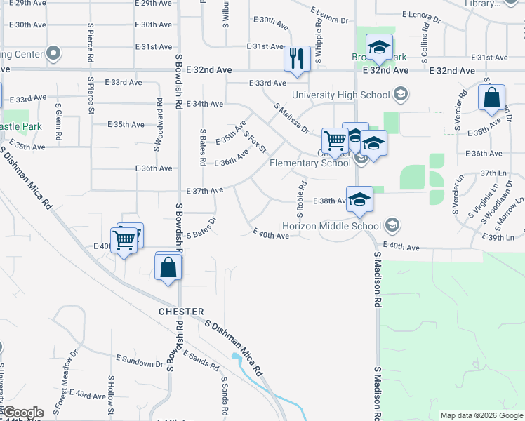 map of restaurants, bars, coffee shops, grocery stores, and more near 3820 South Union Road in Spokane Valley