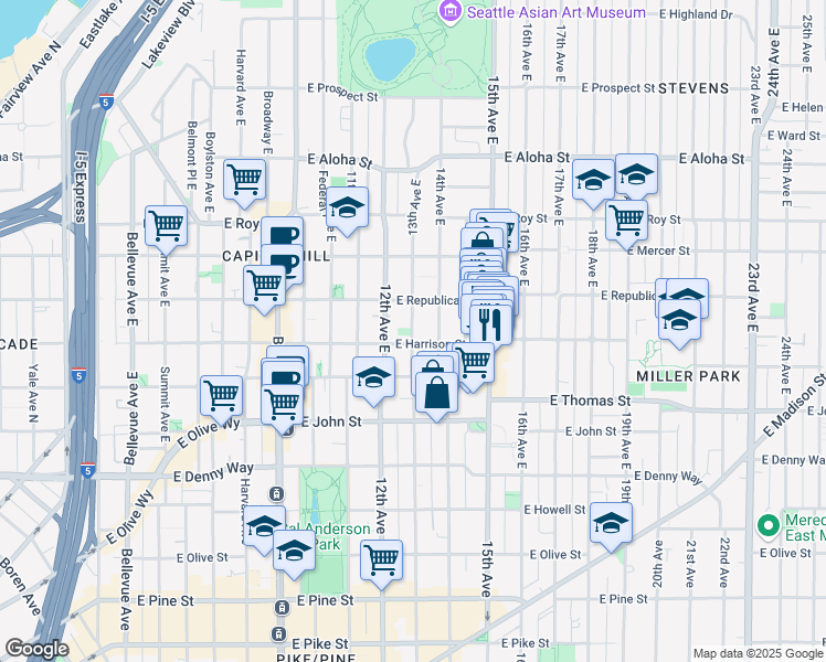 map of restaurants, bars, coffee shops, grocery stores, and more near 403 13th Avenue East in Seattle