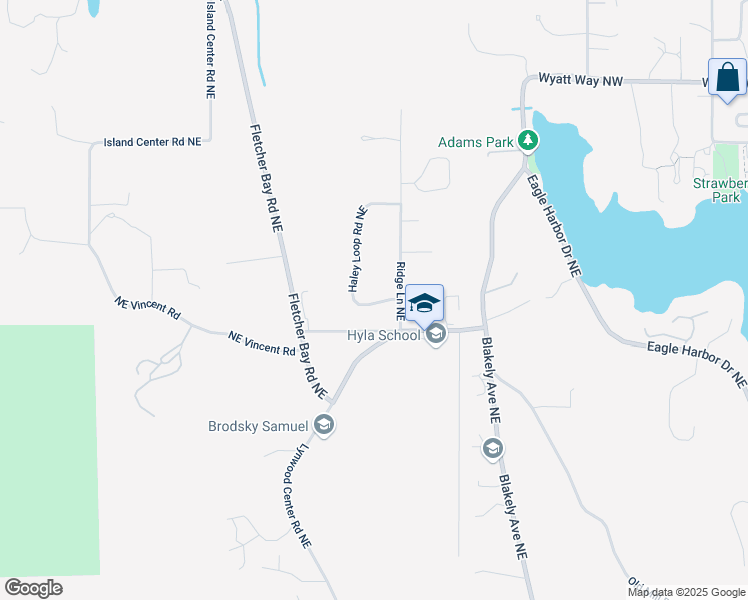 map of restaurants, bars, coffee shops, grocery stores, and more near 6401 Haley Loop Road Northeast in Bainbridge Island
