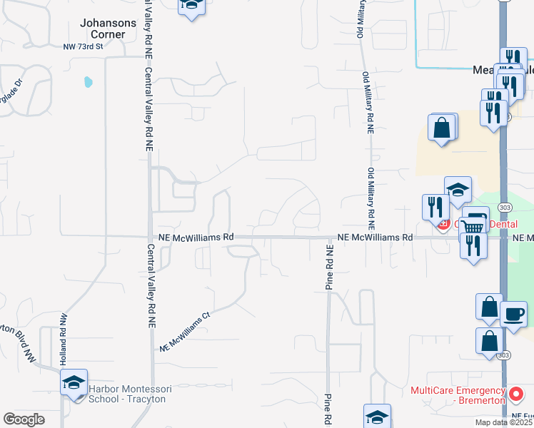 map of restaurants, bars, coffee shops, grocery stores, and more near 6459 Yorktown Place Northeast in Bremerton