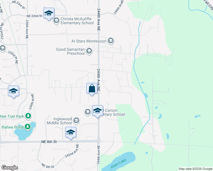 map of restaurants, bars, coffee shops, grocery stores, and more near 1333 245th Avenue Northeast in Sammamish