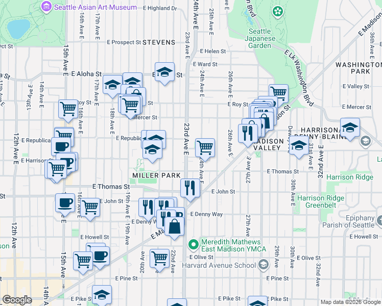 map of restaurants, bars, coffee shops, grocery stores, and more near 315 23rd Avenue East in Seattle