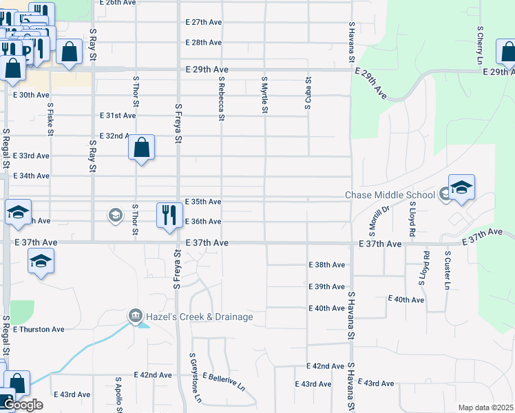 map of restaurants, bars, coffee shops, grocery stores, and more near 3926 East 35th Avenue in Spokane