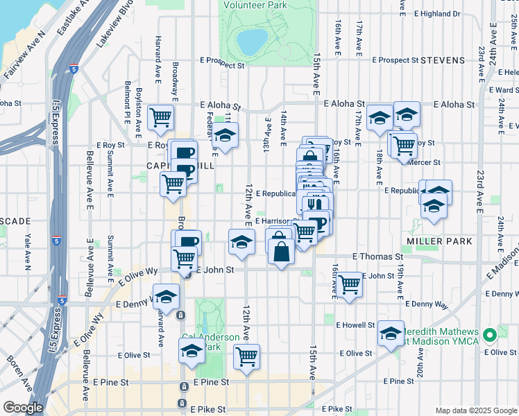 map of restaurants, bars, coffee shops, grocery stores, and more near 403 13th Avenue East in Seattle