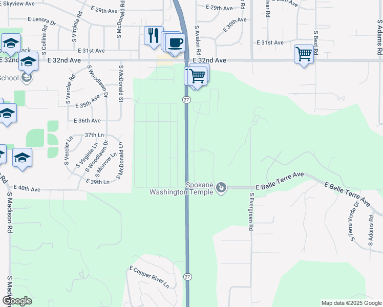 map of restaurants, bars, coffee shops, grocery stores, and more near 3817-3945 Highway 27 in Spokane