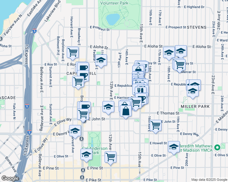 map of restaurants, bars, coffee shops, grocery stores, and more near 403 13th Avenue East in Seattle