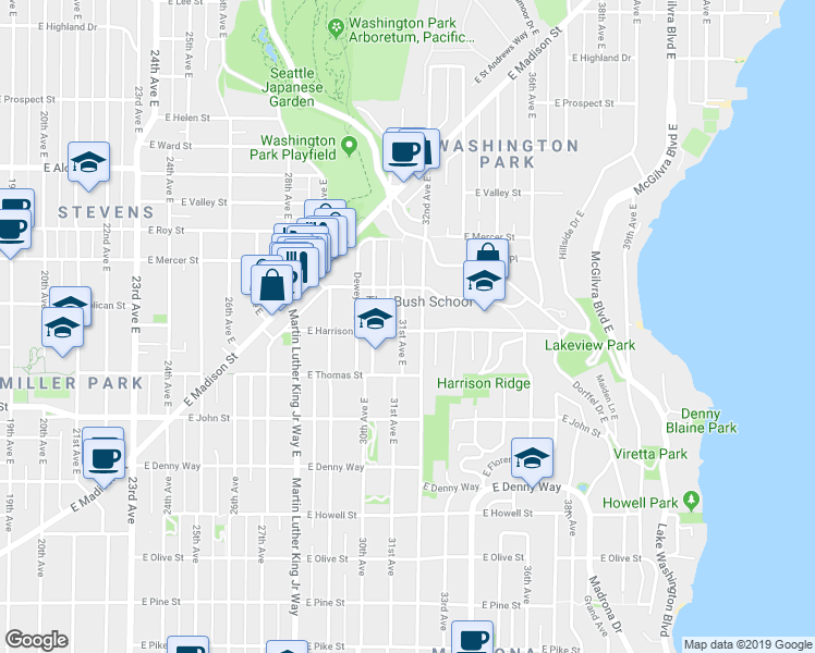 map of restaurants, bars, coffee shops, grocery stores, and more near 402 31st Avenue East in Seattle