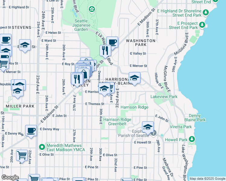 map of restaurants, bars, coffee shops, grocery stores, and more near 402 31st Avenue East in Seattle
