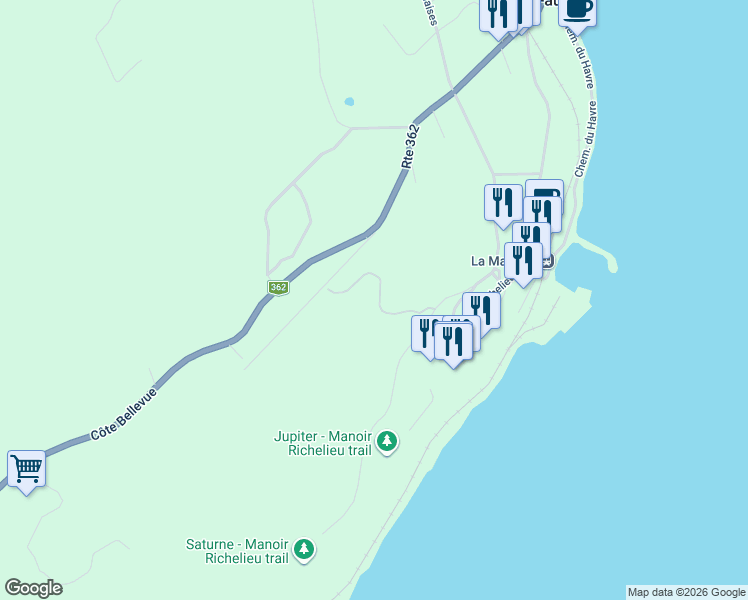 map of restaurants, bars, coffee shops, grocery stores, and more near 51 Rue des Villas in La Malbaie