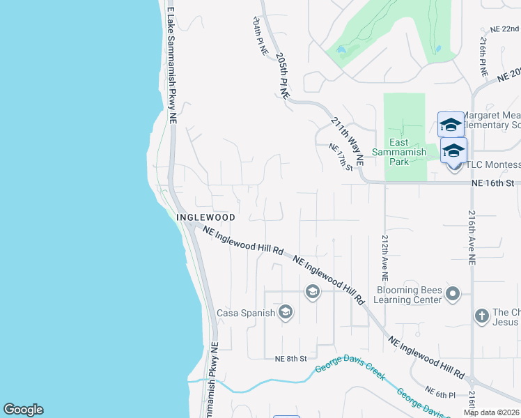 map of restaurants, bars, coffee shops, grocery stores, and more near 20615 Northeast 16th Street in Sammamish