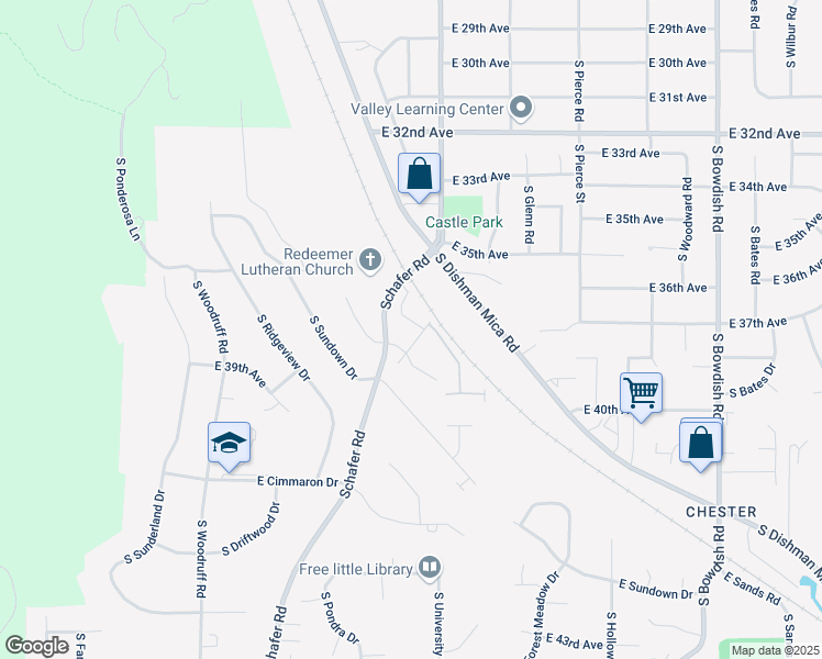 map of restaurants, bars, coffee shops, grocery stores, and more near 3821 Old Schafer in Spokane Valley