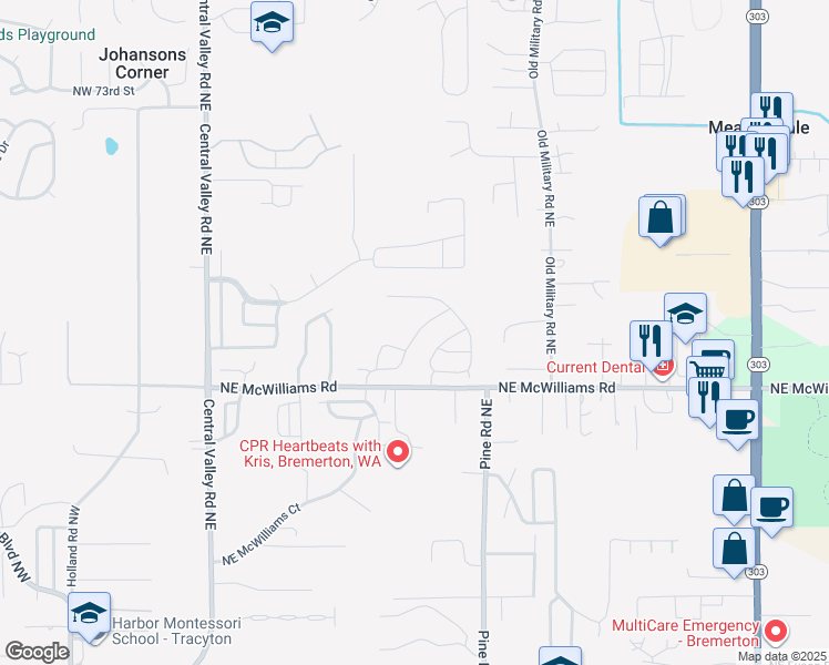 map of restaurants, bars, coffee shops, grocery stores, and more near 6556 Yorktown Place Northeast in Bremerton