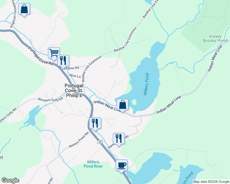 map of restaurants, bars, coffee shops, grocery stores, and more near 21 Millers Road in Portugal Cove-St. Philip's
