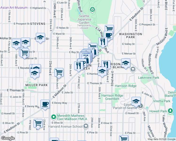 map of restaurants, bars, coffee shops, grocery stores, and more near 429 29th Avenue East in Seattle