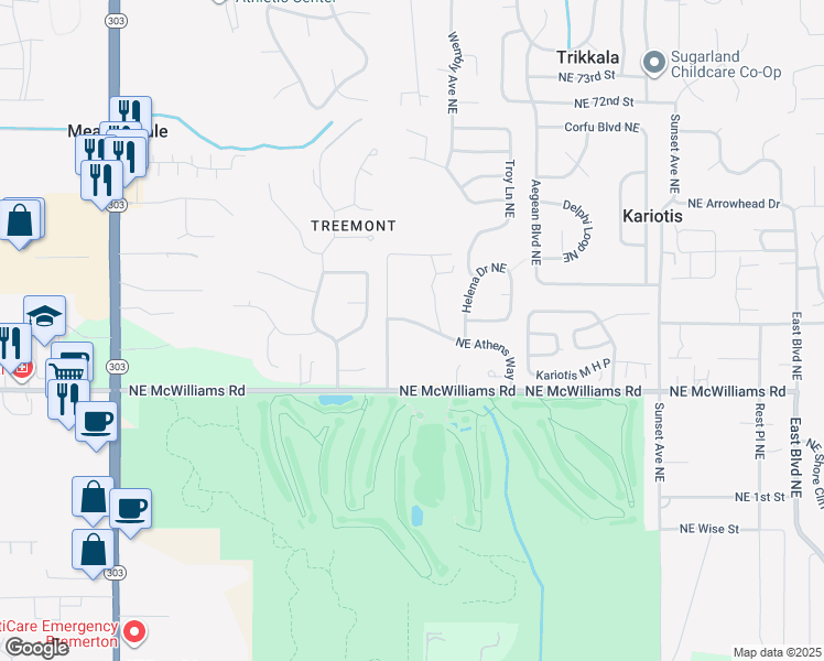 map of restaurants, bars, coffee shops, grocery stores, and more near 2500 Northeast McWilliams Road in Bremerton