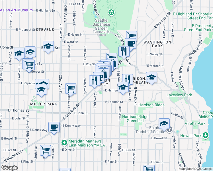map of restaurants, bars, coffee shops, grocery stores, and more near 429 29th Avenue East in Seattle