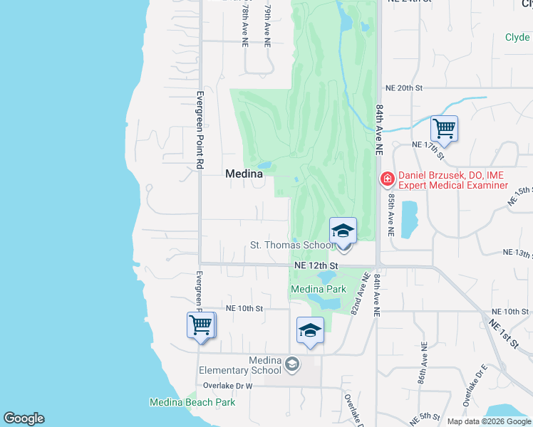 map of restaurants, bars, coffee shops, grocery stores, and more near 7822 Northeast 14th Street in Medina