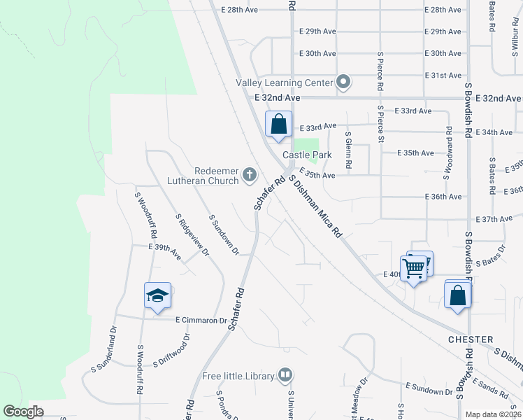 map of restaurants, bars, coffee shops, grocery stores, and more near 3615 South Mercy Court in Spokane Valley