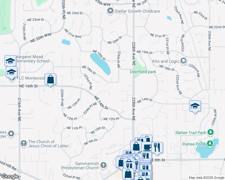 map of restaurants, bars, coffee shops, grocery stores, and more near 1445 224th Avenue Northeast in Sammamish