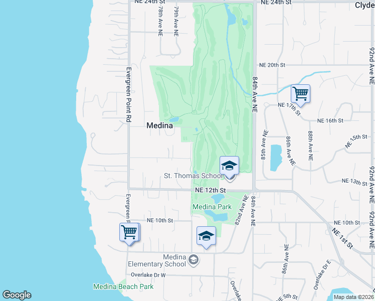 map of restaurants, bars, coffee shops, grocery stores, and more near 1415 80th Avenue Northeast in Medina