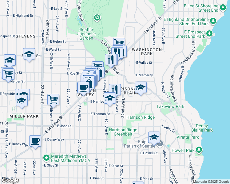 map of restaurants, bars, coffee shops, grocery stores, and more near 431 31st Avenue East in Seattle