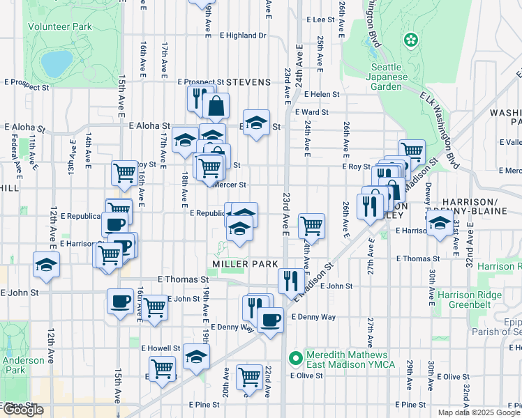 map of restaurants, bars, coffee shops, grocery stores, and more near 507 22nd Avenue East in Seattle