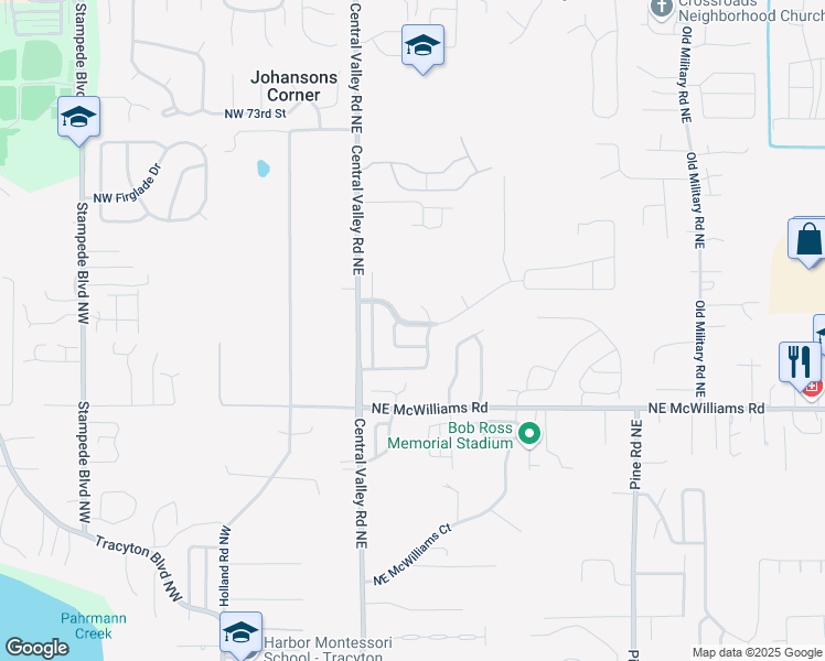 map of restaurants, bars, coffee shops, grocery stores, and more near 6680 Northeast Aquarius Lane in Bremerton