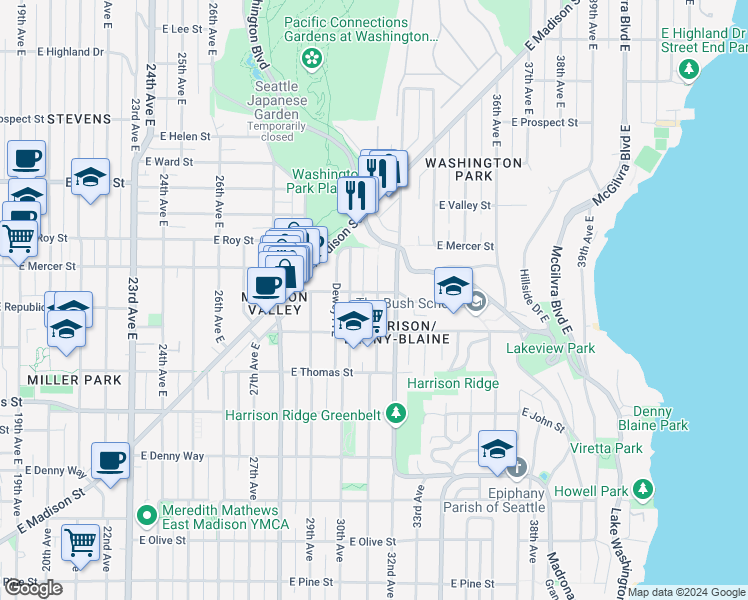 map of restaurants, bars, coffee shops, grocery stores, and more near 431 31st Avenue East in Seattle