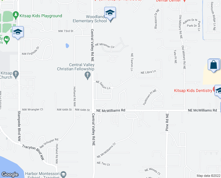 map of restaurants, bars, coffee shops, grocery stores, and more near 6680 Northeast Aquarius Lane in Bremerton
