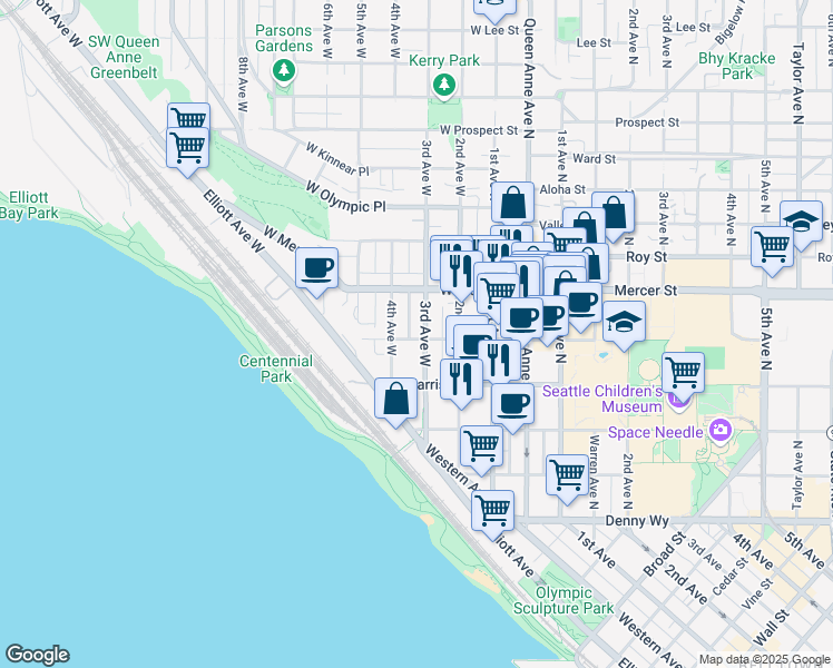 map of restaurants, bars, coffee shops, grocery stores, and more near 310 West Republican Street in Seattle