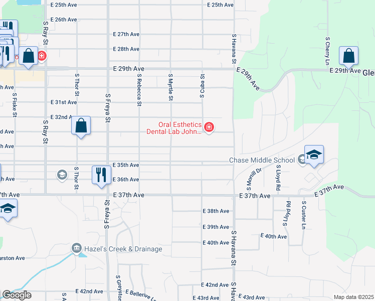 map of restaurants, bars, coffee shops, grocery stores, and more near 4104 East 34th Avenue in Spokane