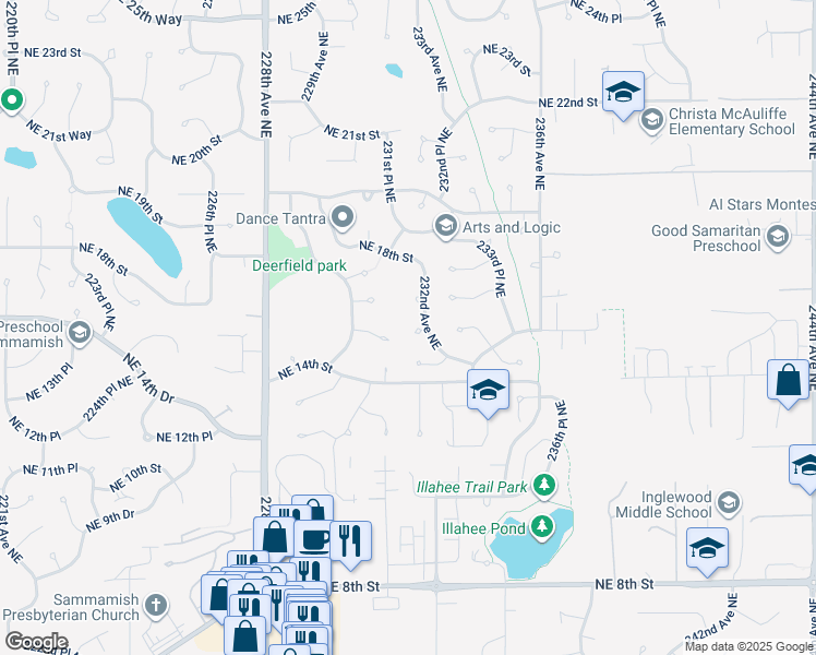 map of restaurants, bars, coffee shops, grocery stores, and more near 23146 Northeast 15th Court in Sammamish