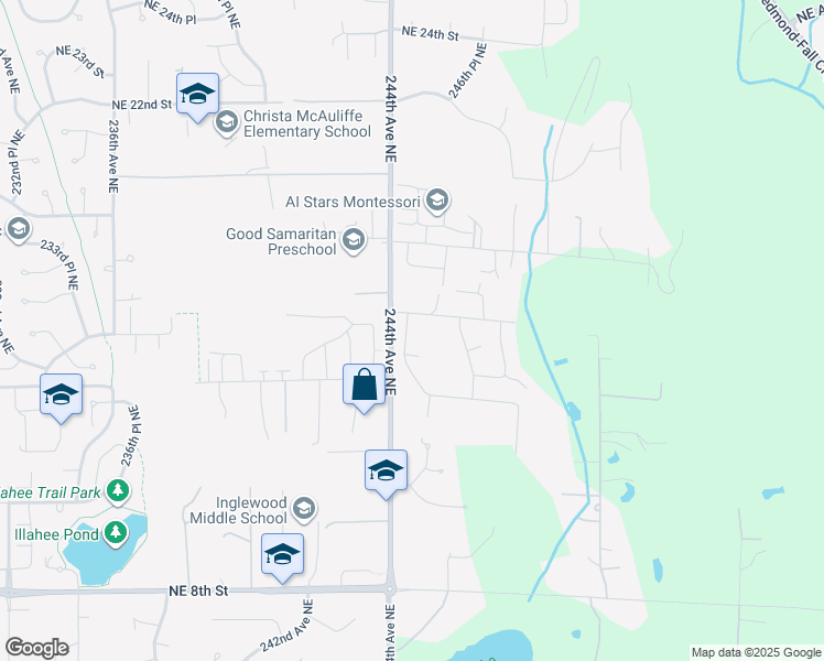 map of restaurants, bars, coffee shops, grocery stores, and more near 1512 244th Place Northeast in Sammamish