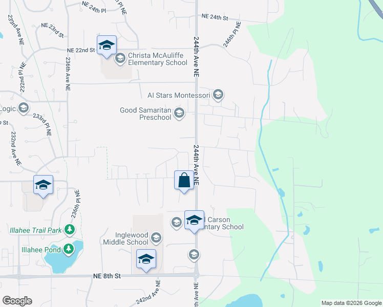 map of restaurants, bars, coffee shops, grocery stores, and more near 1488 243rd Place Northeast in Sammamish