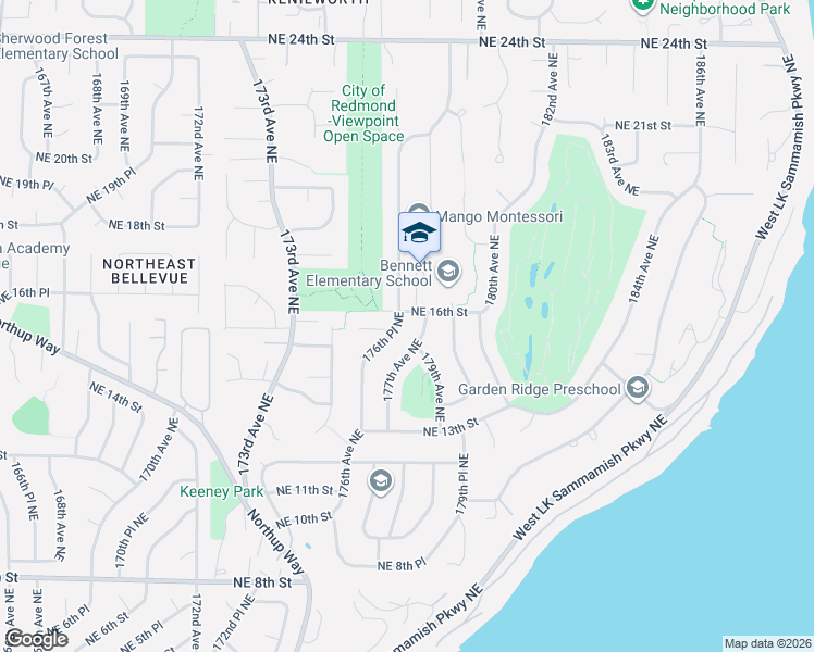 map of restaurants, bars, coffee shops, grocery stores, and more near 1517 179th Avenue Northeast in Bellevue