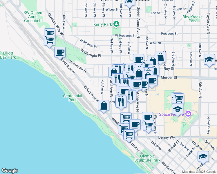 map of restaurants, bars, coffee shops, grocery stores, and more near 310 West Republican Street in Seattle