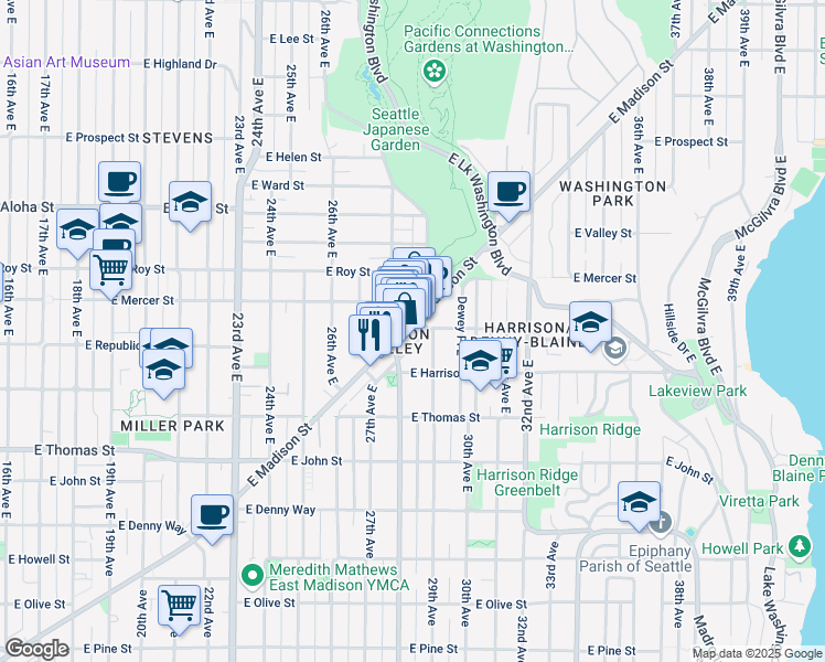 map of restaurants, bars, coffee shops, grocery stores, and more near 429 29th Avenue East in Seattle