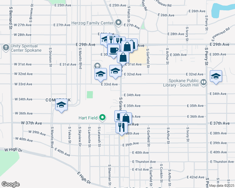 map of restaurants, bars, coffee shops, grocery stores, and more near 3334 S Grand Blvd in Spokane